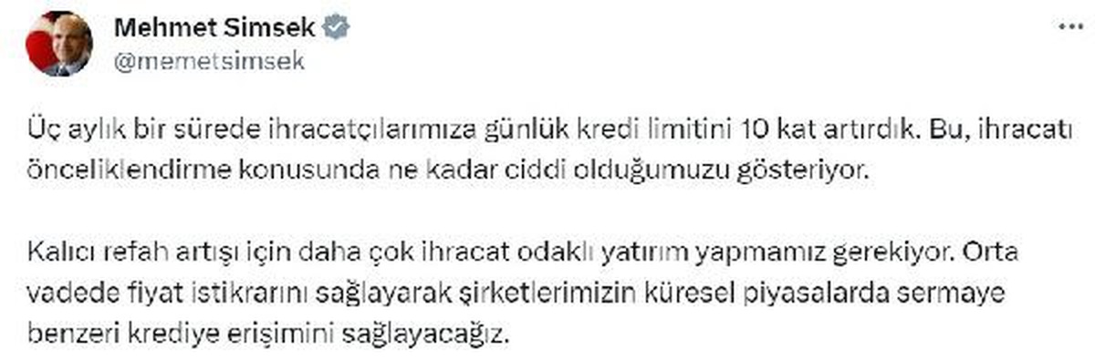 Bakan Şimşek: Günlük Kredi Limitini 10 Kat Artırdık