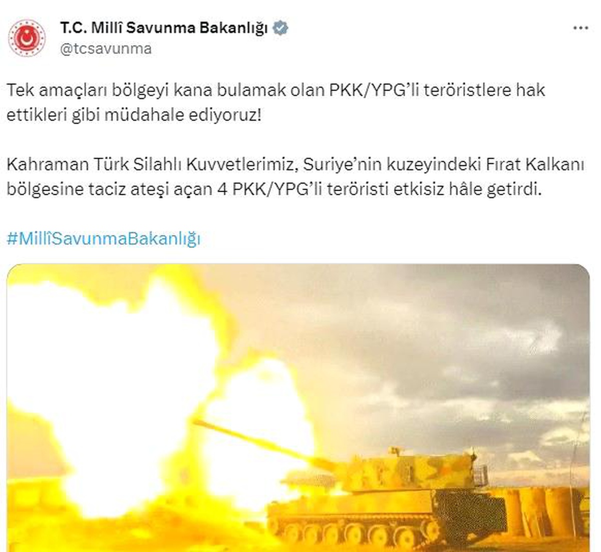 Fırat Kalkanı Bölgesinde 4 PKK/YPG\'li Terörist Etkisiz Hale Getirildi