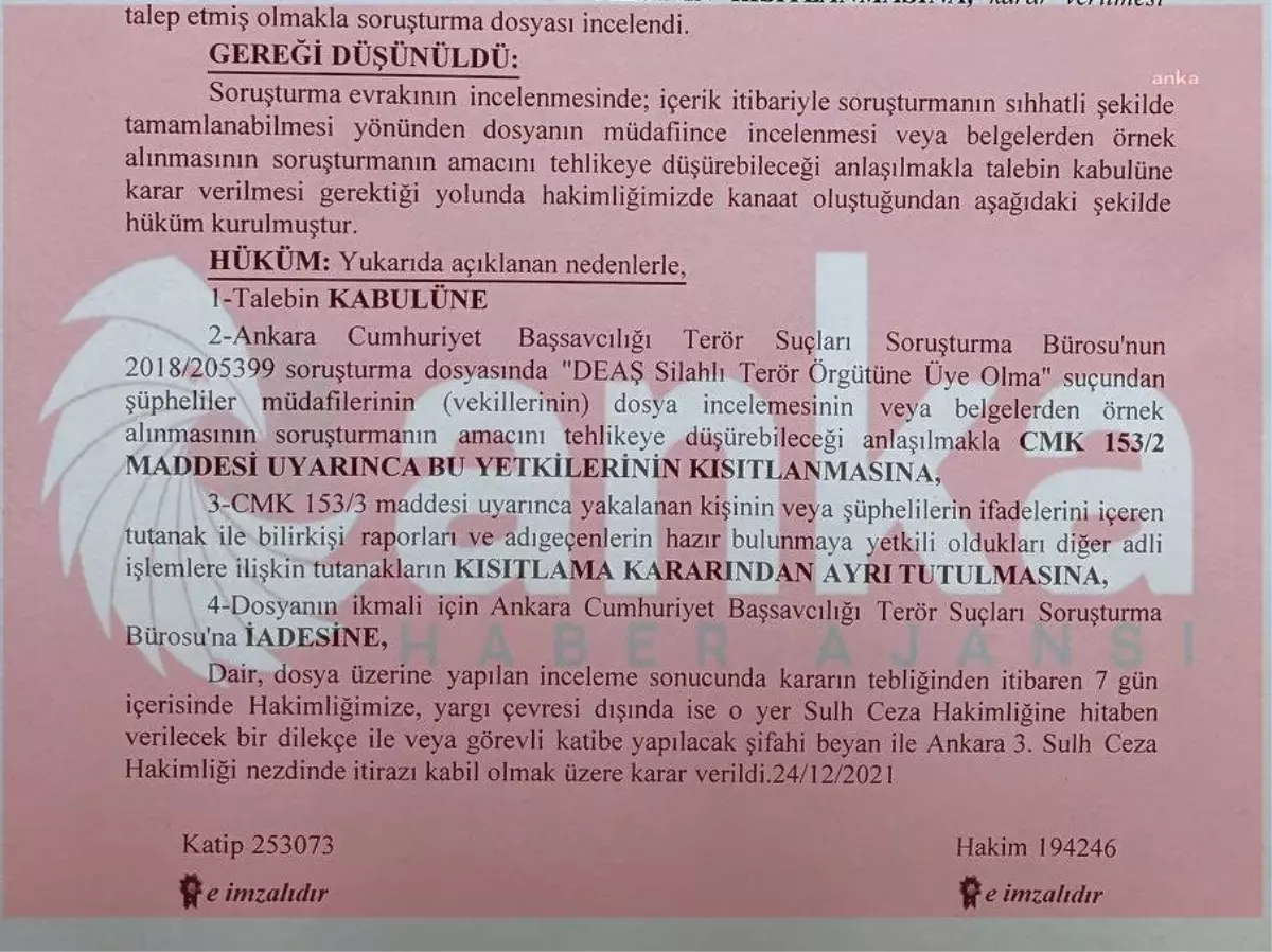 Işid\'in "Canlı Bomba Emiri" Dayan Dosyasında Kısmen Gizlilik Kararı Alındığı Ortaya Çıktı.
