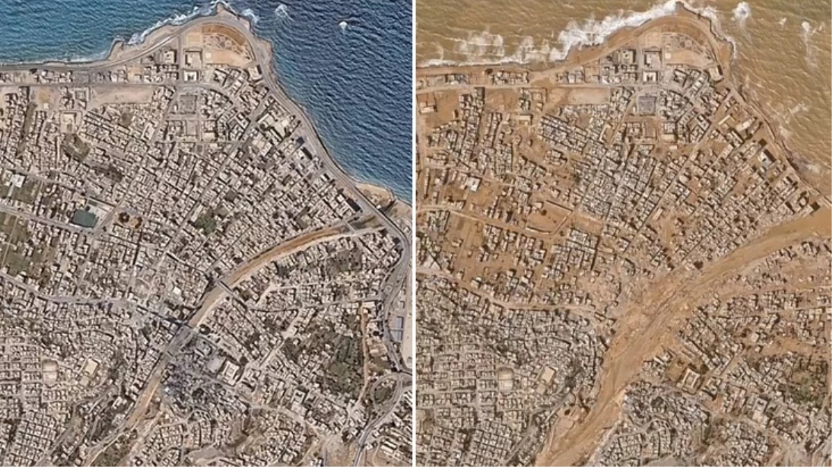 Libya\'yı vuran sel felaketinin bıraktığı yıkım uydu görüntülerine yansıdı