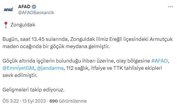 Zonguldak'ta maden ocağında göçük! Çok sayıda ekip sevk edildi Zonguldak'ta maden ocağında göçük! Çok sayıda ekip sevk edildi