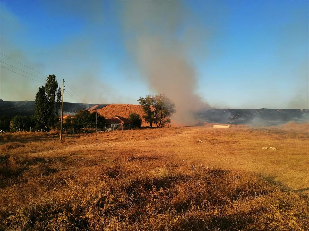 Çorum\'un Alaca ilçesinde tarım arazisinde anız yangını