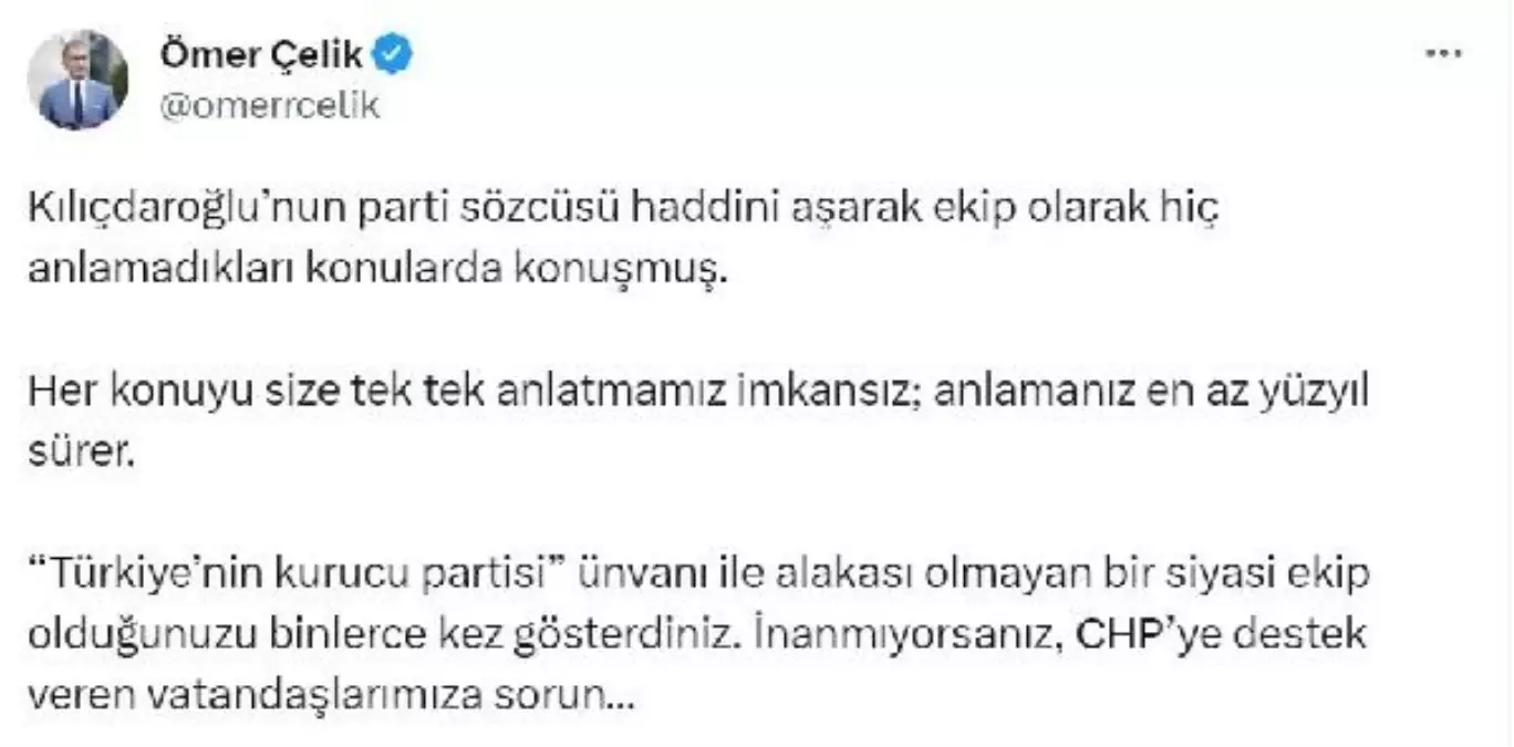 AK Parti Sözcüsü Çelik, CHP\'ye Tepki Gösterdi