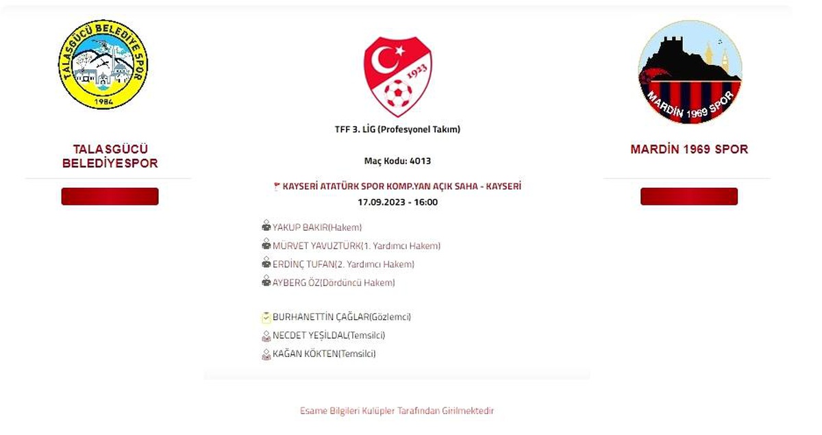 Talasgücü Belediyespor ile Mardin 1969 Spor Maçını Yakup Bakır Yönetecek