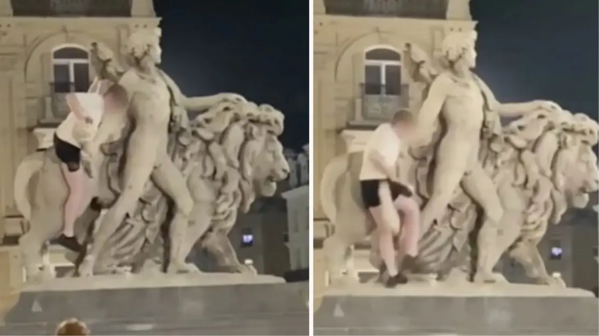 Alkollü turist restore edilen heykelin kolunu kırdı! Verdiği zarar büyük