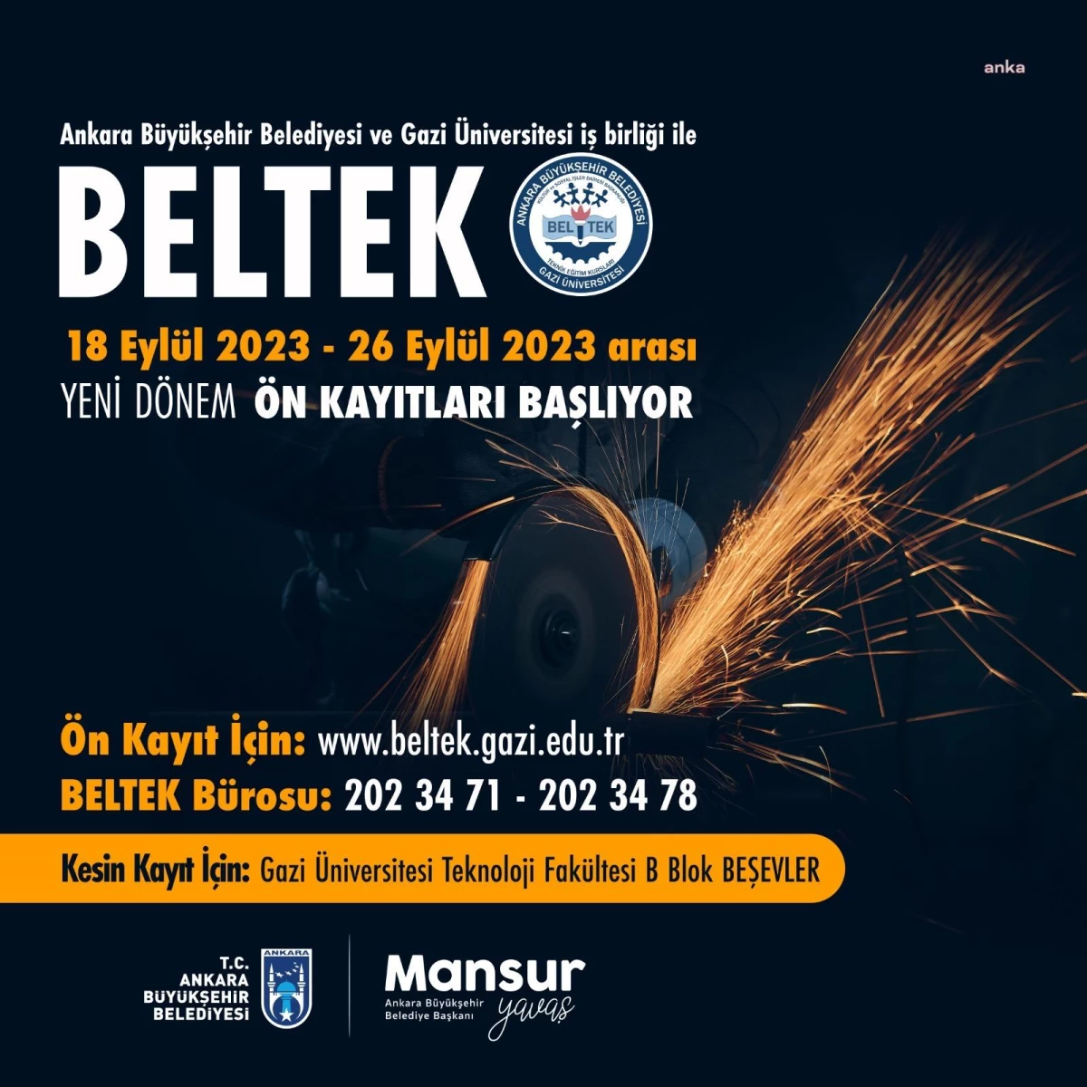 Ankara Büyükşehir Belediyesi ve Gazi Üniversitesi BELTEK Kursları için ön kayıtlar başlıyor
