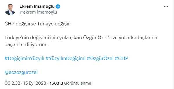 CHP'de genel başkanlık için adaylığını açıklayan Özgür Özel'e ilk destek İmamoğlu'ndan geldi CHP'de genel başkanlık için adaylığını açıklayan Özgür Özel'e ilk destek İmamoğlu'ndan geldi