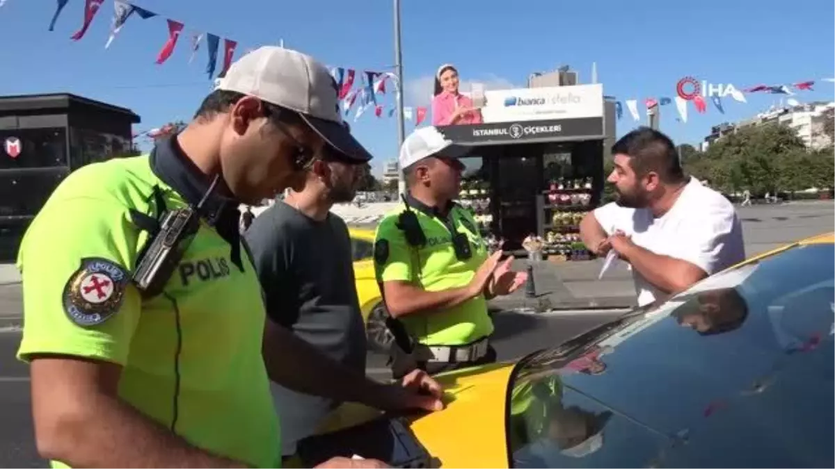 Taksim\'de denetimde aracı bağlanan taksiciye ceza yazıldı