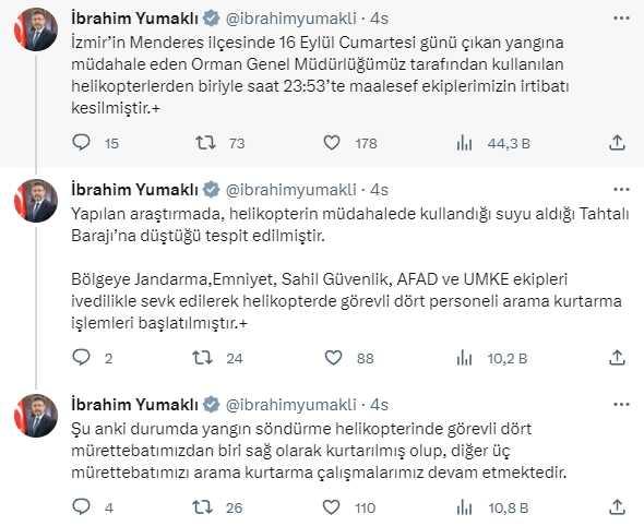 Son Dakika: İzmir'deki yangınına müdahale eden helikopter baraja düştü! 1 kişi kurtarıldı, 3 kişi aranıyor