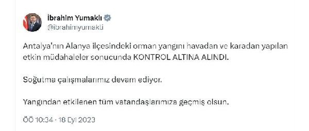 Antalya Alanya\'daki Orman Yangını Kontrol Altına Alındı