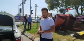 Çöp kamyonuyla otomobil çarpıştı, otomobil takla attı