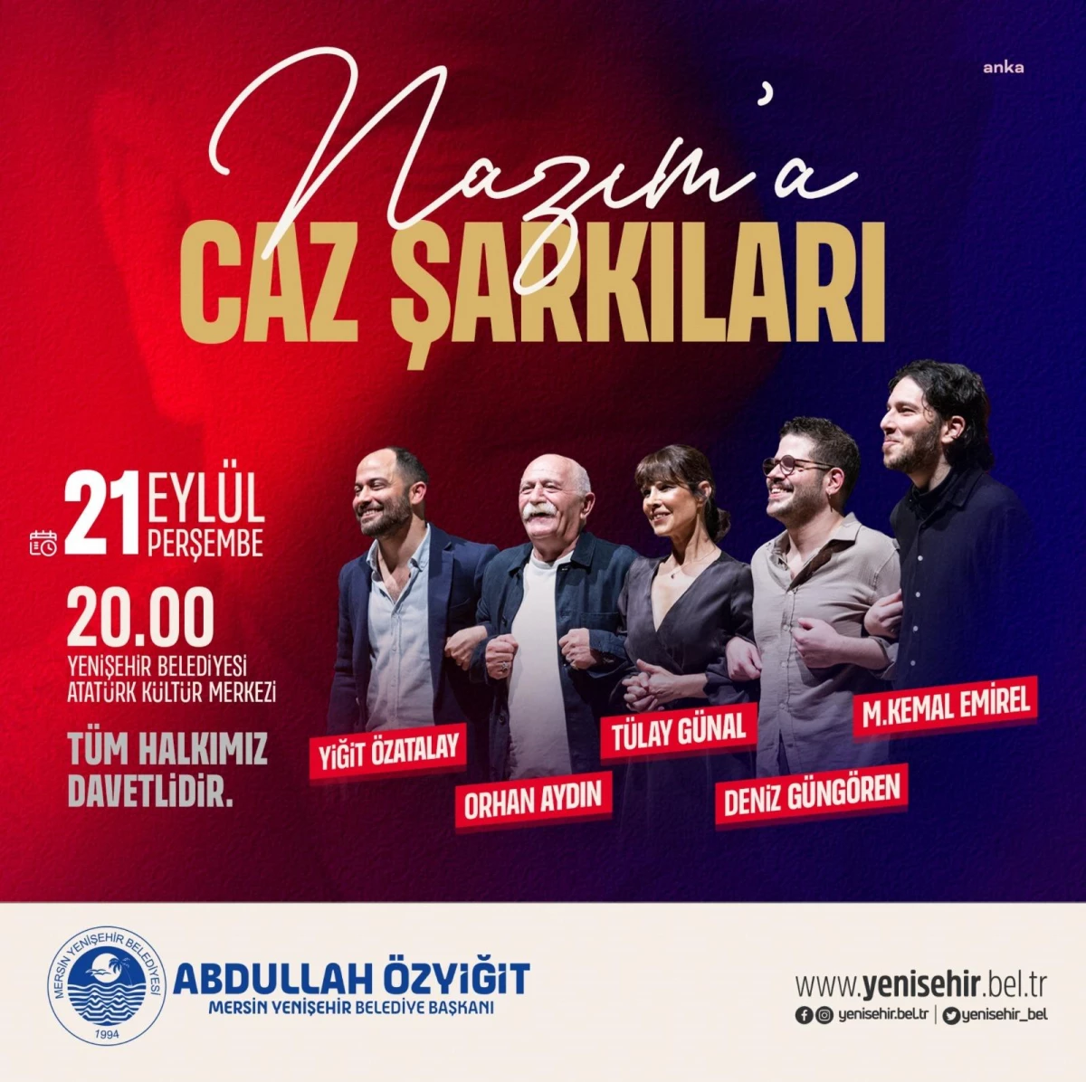 Mersin Yenişehir Belediyesi Nazım Hikmet\'e Caz Şarkıları Konserine Ev Sahipliği Yapacak