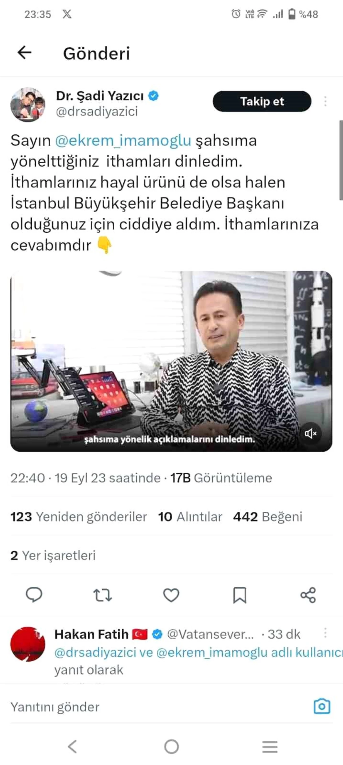 Tuzla Belediye Başkanı Dr. Şadi Yazıcı, İBB Başkanı Ekrem İmamoğlu\'na Cevap Verdi
