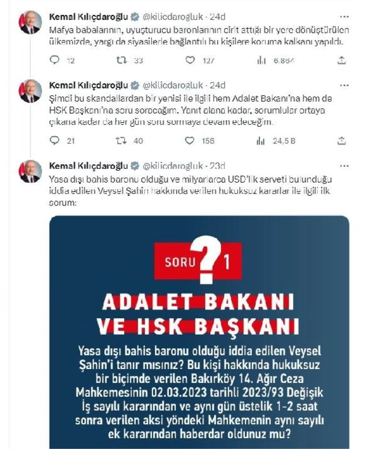 Kılıçdaroğlu, Adalet Bakanı ve HSK Başkanı\'na soru sordu