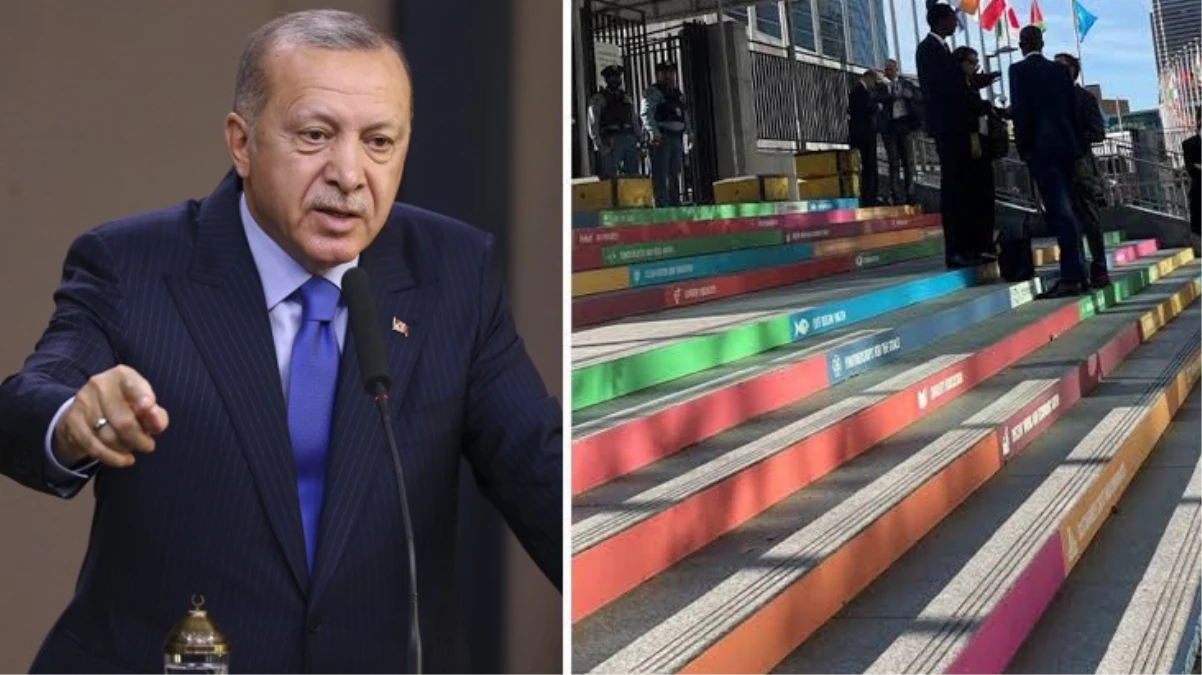 BM Genel Kurulu\'nun merdivenlerinde LGBT\'yi temsil eden renklerin olması Erdoğan\'ı kızdırdı