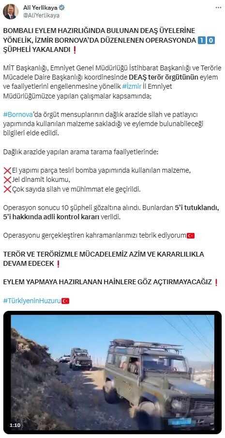 Son Dakika: İzmir'de bombalı eylem hazırlığındaki 10 DEAŞ'lı terörist yakalandı Son Dakika: İzmir'de bombalı eylem hazırlığındaki 10 DEAŞ'lı terörist yakalandı