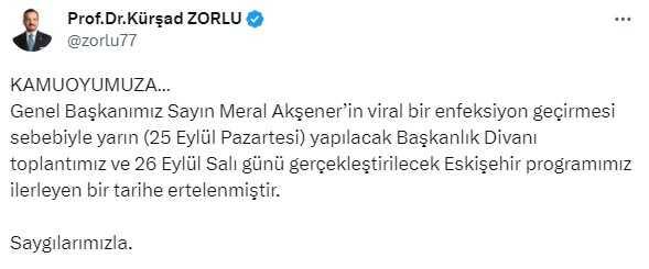 Hastaneye kaldırılan İYİ Parti Genel Başkanı Meral Akşener'in programları iptal edildi