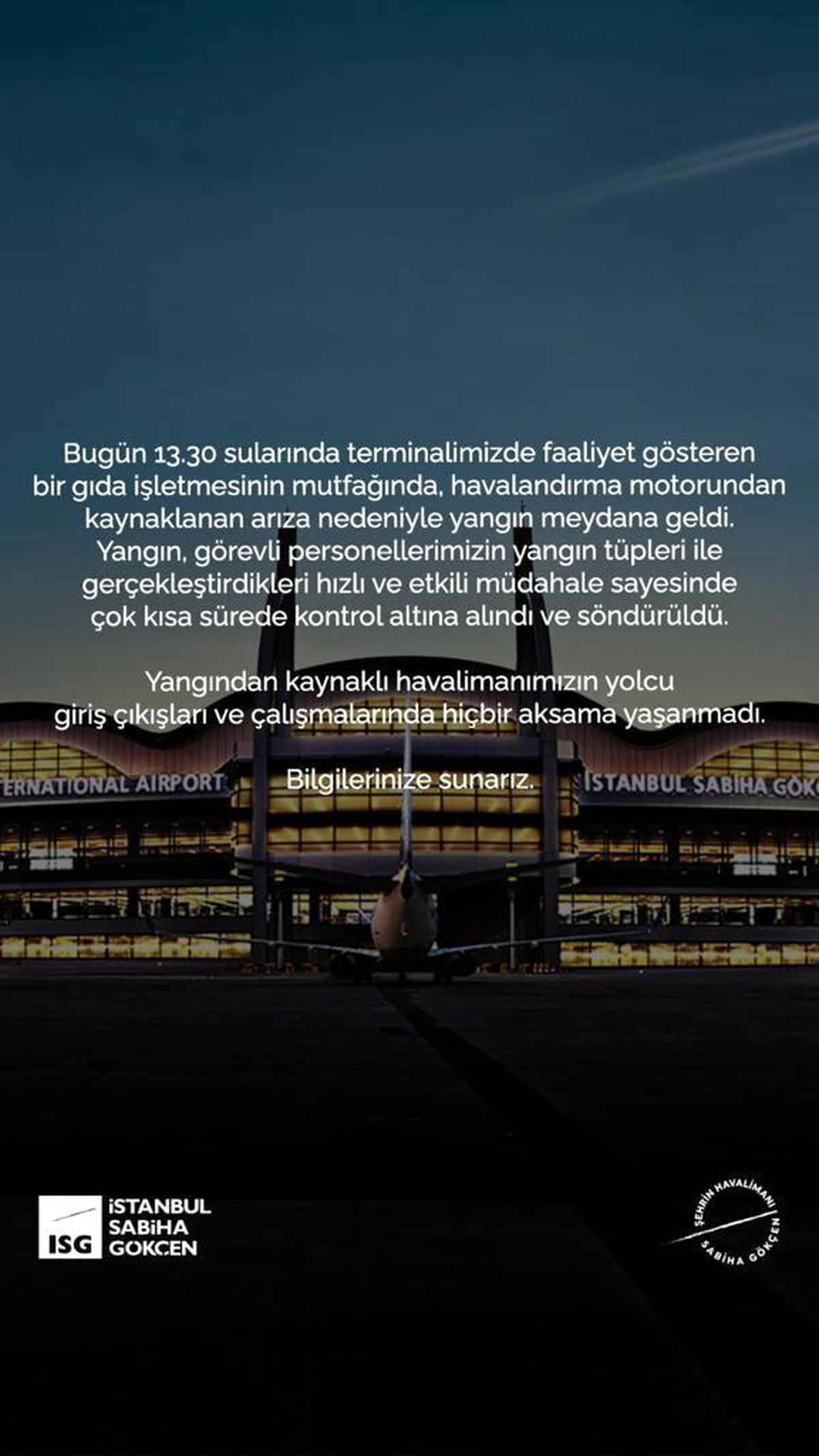 Sabiha Gökçen Havalimanı\'nda Gıda İşletmesinde Yangın