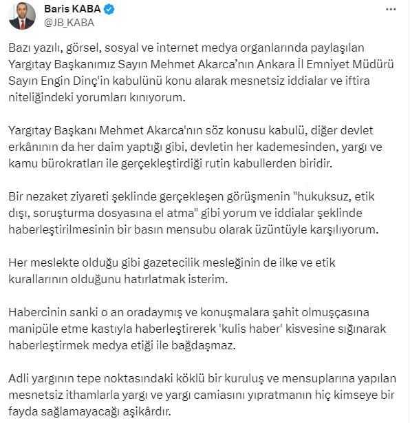 Yargıtay Başkanlığı Basın Müşaviri'nden Mehmet Akarca hakkındaki iftira haberlere cevap