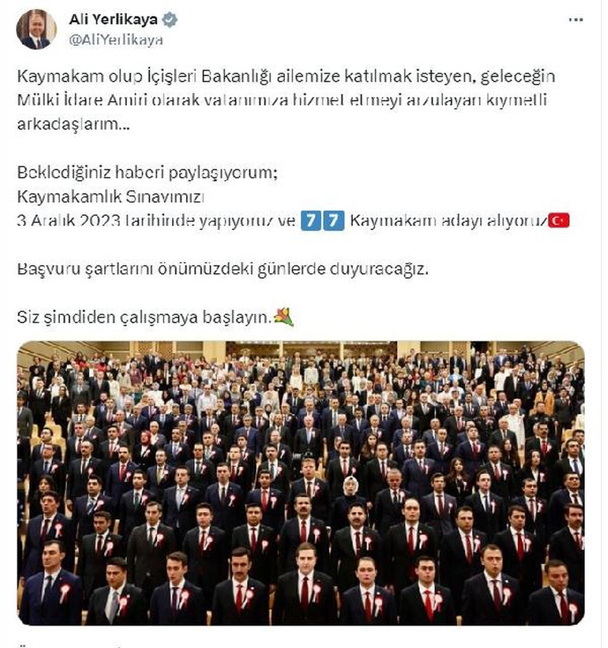 İçişleri Bakanı Ali Yerlikaya, 3 Aralık\'ta Kaymakamlık Sınavı Düzenleneceğini Duyurdu