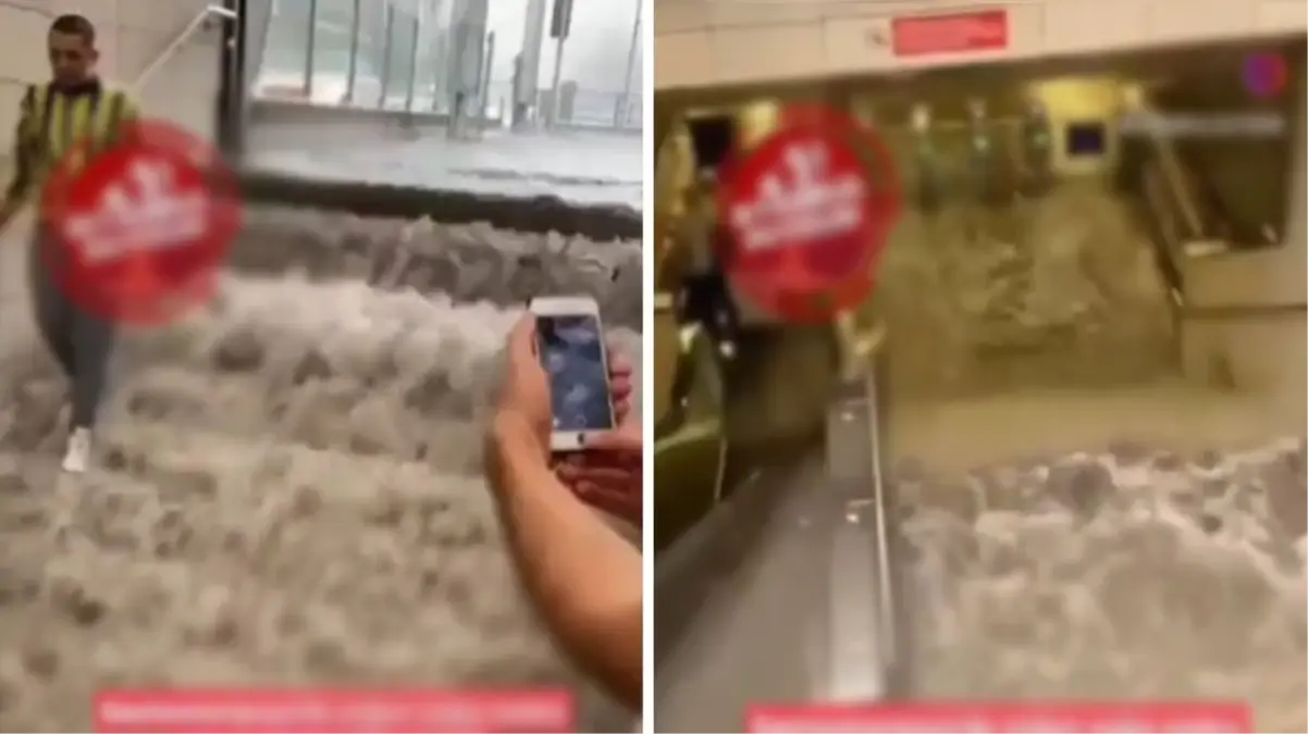 Sağanak yağışın etkisiyle İstanbul Gaziosmanpaşa\'da metro istasyonu sular altında kaldı