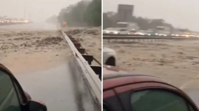 Kemerburgaz-İstanbul Havalimanı yolunda yağış sonrası toprak kayması yaşandı! Uzun bir trafik oluştu