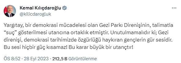 Kılıçdaroğlu'ndan Yargıtay'ın Gezi Parkı davasıyla ilgili kararına tepki: Bu sesi hiçbir güç kısamaz