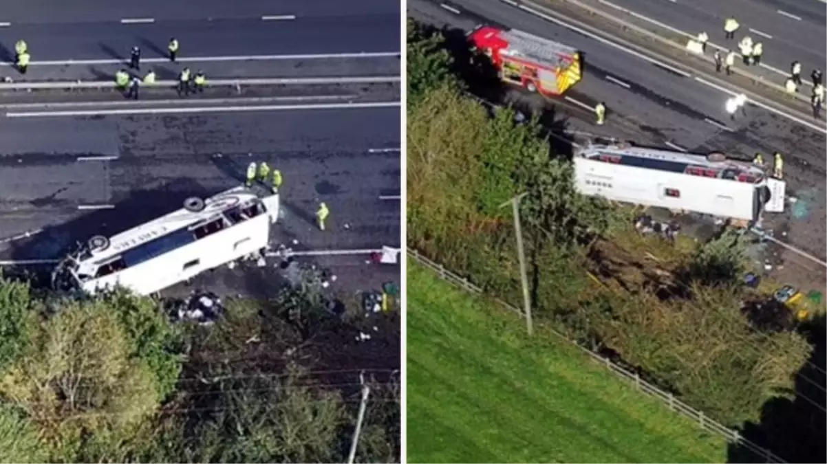 İngiltere\'de bariyerlere çarpan okul otobüsü devrildi: 50 öğrenci yaralı