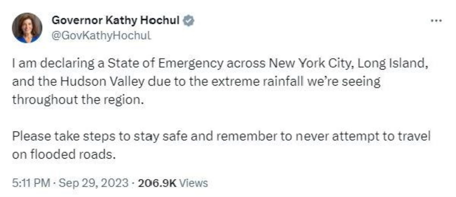 ABD\'nin New York kentinde yoğun yağışlar nedeniyle su baskınları meydana geldi