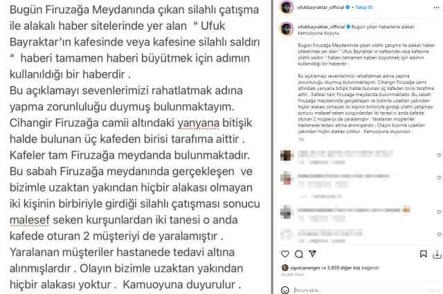 Ufuk Bayraktar, sahibi olduğu kafede silahlı saldırı düzenlendiği iddiasını yalanladı