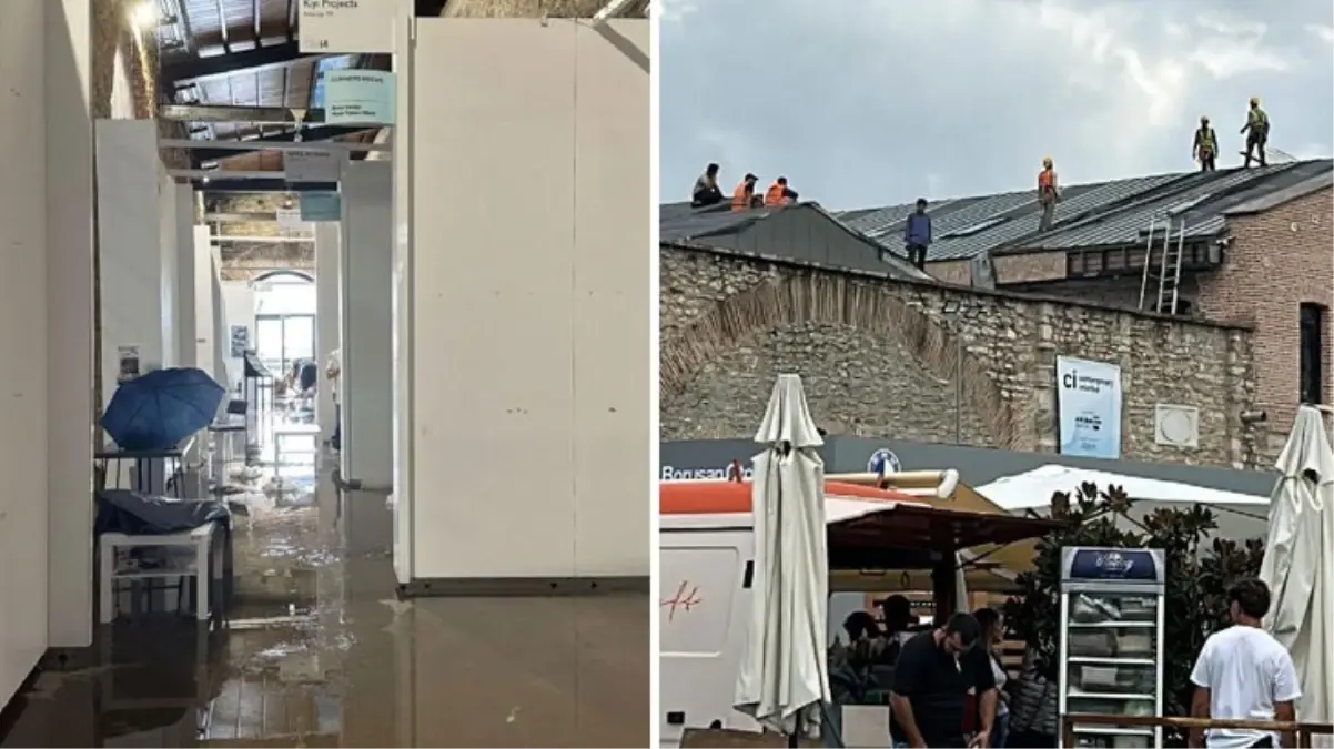 Şiddetli yağışta Contemporary İstanbul Fuarını su bastı