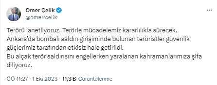 AK Parti'den Ankara'daki bombalı saldırı girişimine ilk tepki: Terörle mücadelemiz kararlıkla sürecek
