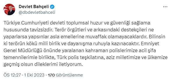 Ankara'da bakanlığa düzenlenen bombalı saldırı girişimi sonrası siyasilerden art arda mesajlar geldi