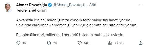 Ankara'da bakanlığa düzenlenen bombalı saldırı girişimi sonrası siyasilerden art arda mesajlar geldi