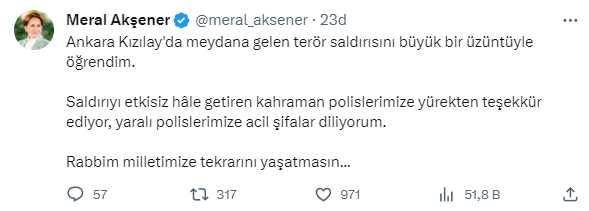 Ankara'da bakanlığa düzenlenen bombalı saldırı girişimi sonrası siyasilerden art arda mesajlar geldi