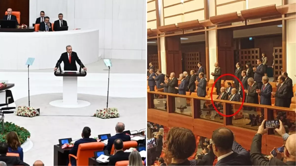 Cumhurbaşkanı Erdoğan\'ın TBMM\'ye girişi esnasında Karamollaoğlu\'nun kararsızlığı kameralara anbean yansıdı