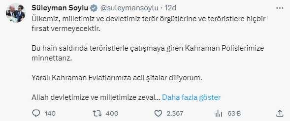 Süleyman Soylu'dan bombalı saldırı girişimiyle ilgili açıklama: Allah devletimize ve milletimize zeval vermesin