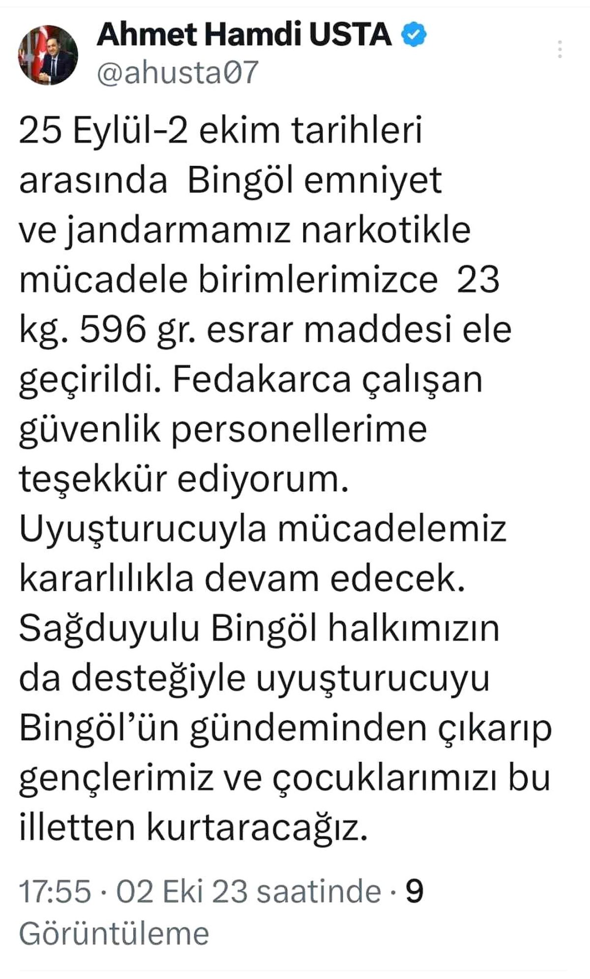 Bingöl\'de 23 Kilogram Esrar Maddesi Ele Geçirildi