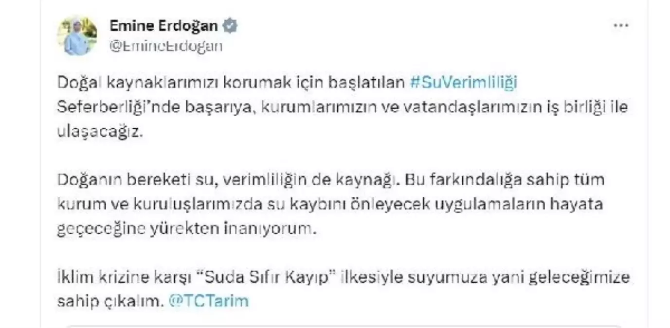 Emine Erdoğan\'dan Su Verimliliği Seferberliği açıklaması Açıklaması