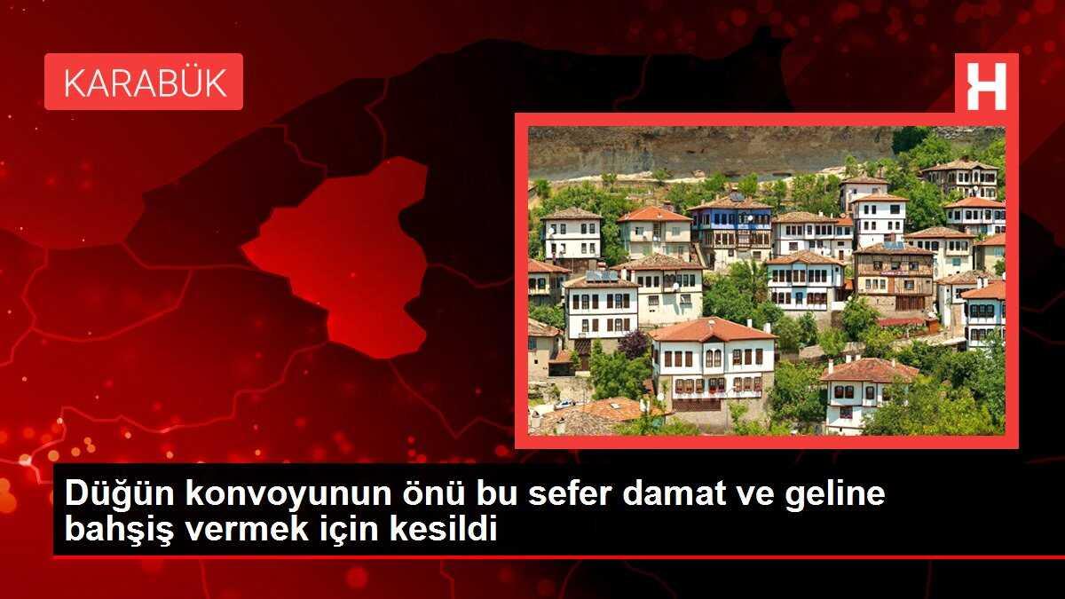 Düğün konvoyunun önü bu sefer damat ve geline bahşiş vermek için kesildi