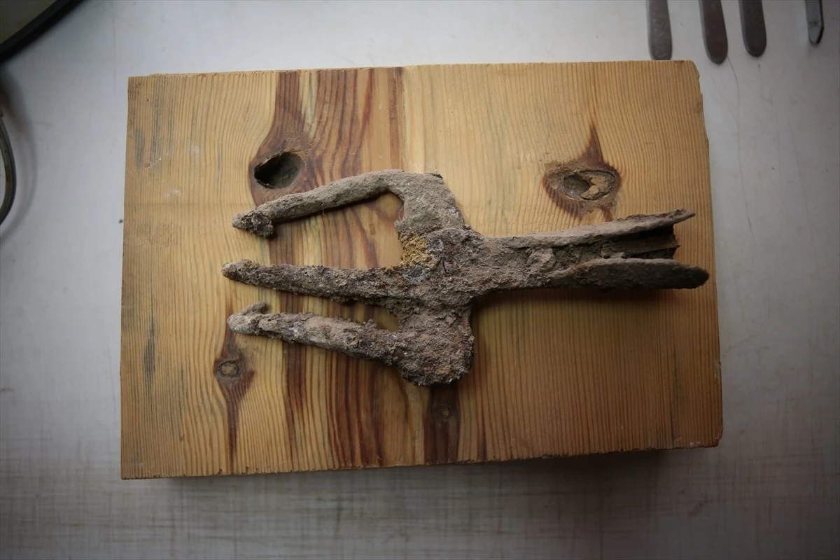 Assos Antik Kenti\'nde 1700-1800 yıllık demirden üç dişli zıpkın bulundu