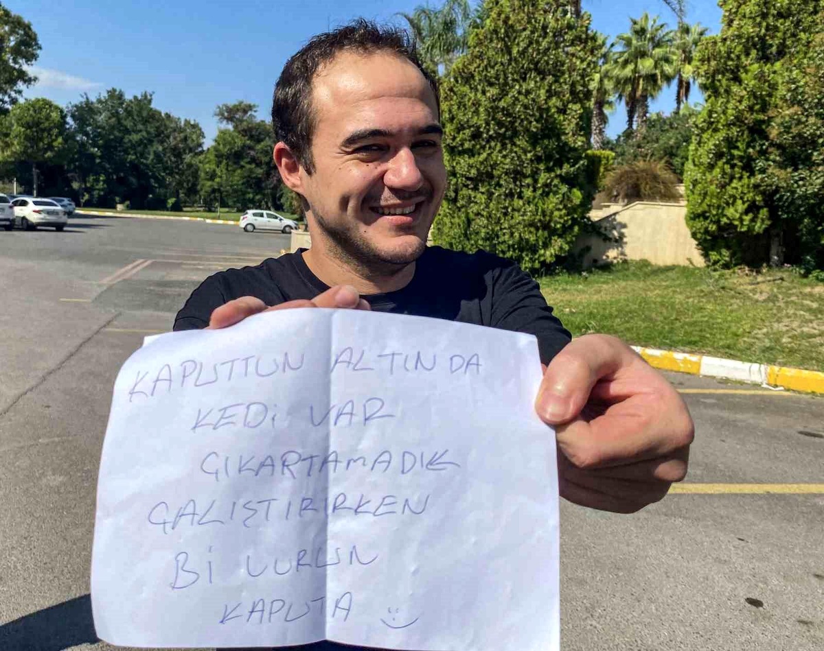 Antalya\'da Park Halindeki Otomobilde Kurtarılan Kedi