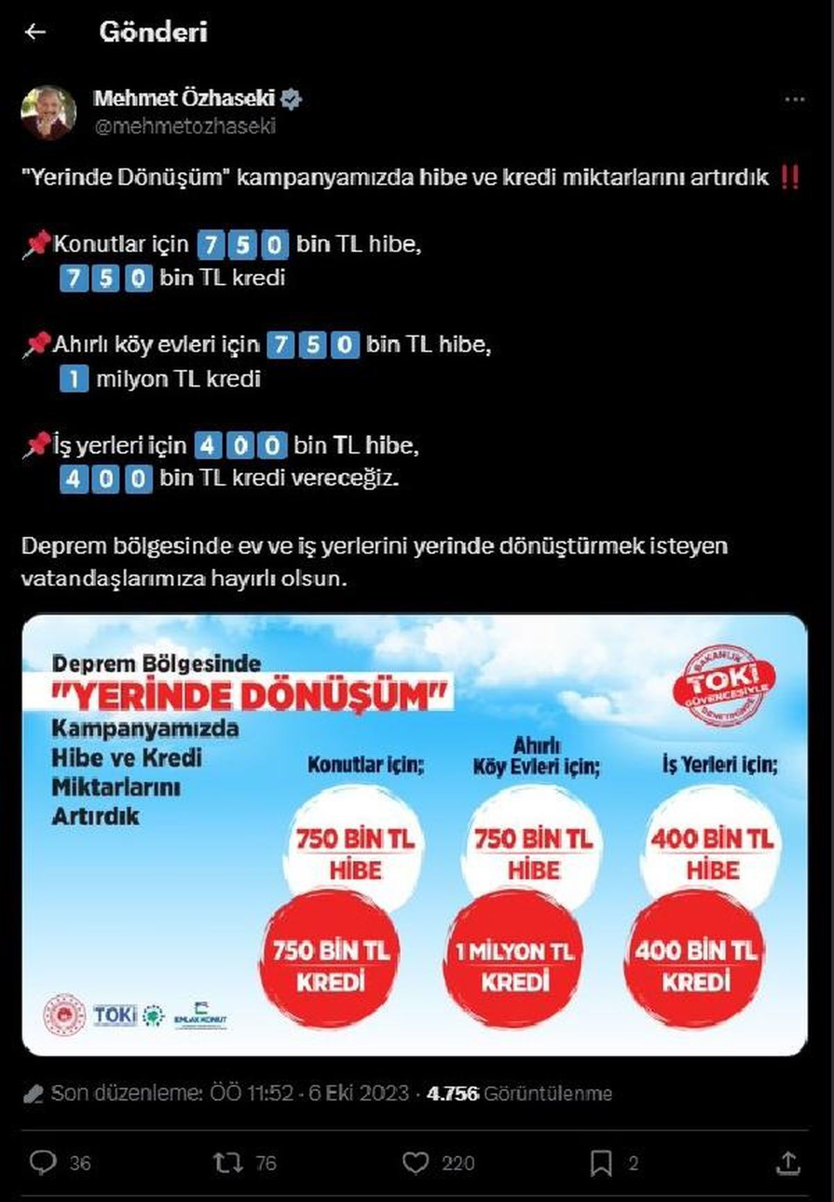 Yerinde Dönüşüm Kampanyasında Hibe ve Kredi Miktarları Artırıldı