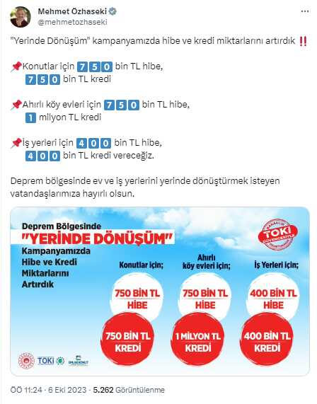 Deprem bölgesinde Yerinde Dönüşüm Kampanyası'nda hibe ve kredi miktarı artırıldı Deprem bölgesinde Yerinde Dönüşüm Kampanyası'nda hibe ve kredi miktarı artırıldı