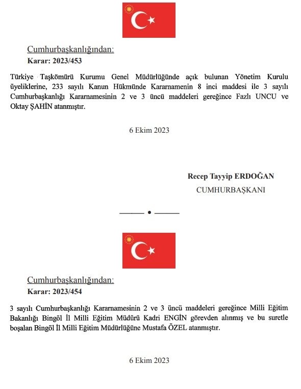 Cumhurbaşkanı Erdoğan'ın imzasıyla yeni atama kararları Resmi Gazete'de yayınlandı