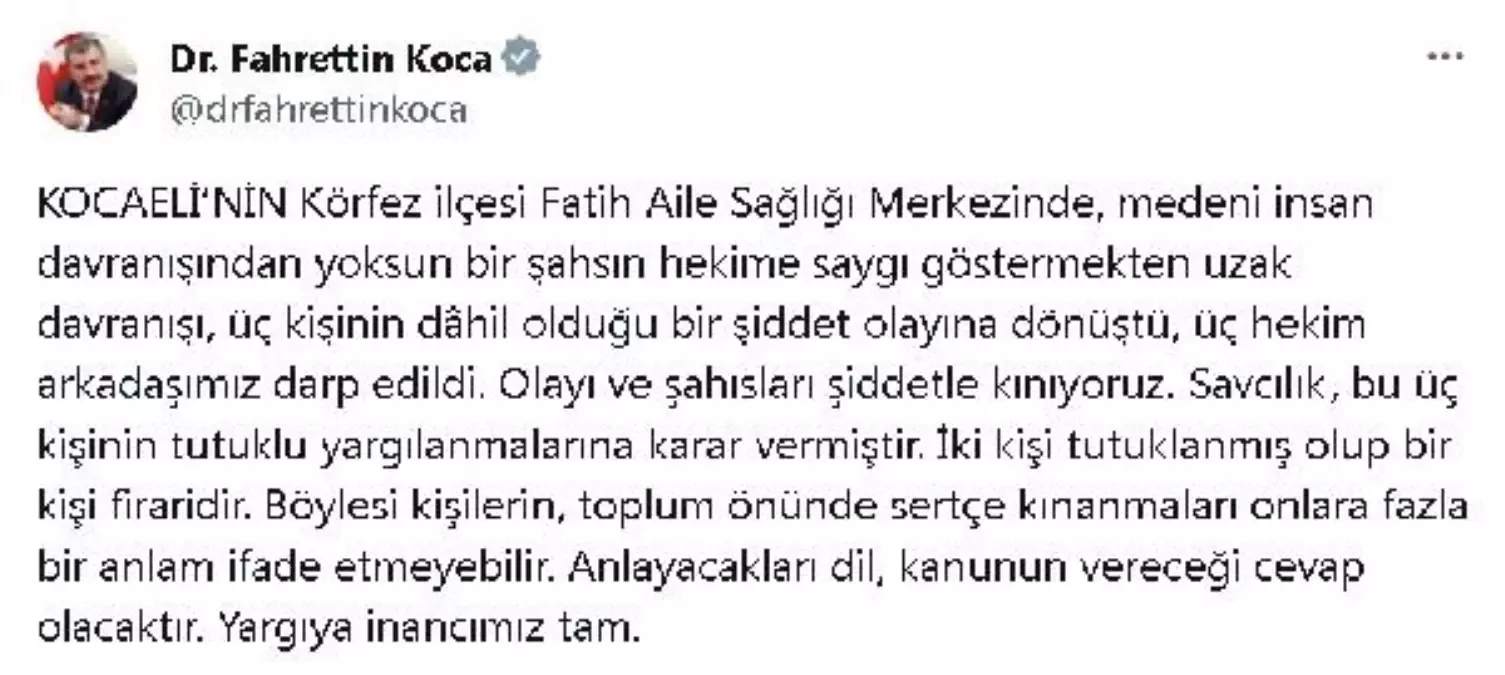 Bakan Koca: Sağlık Merkezindeki Doktorlara Saldıran 3 Kişi Tutuklandı