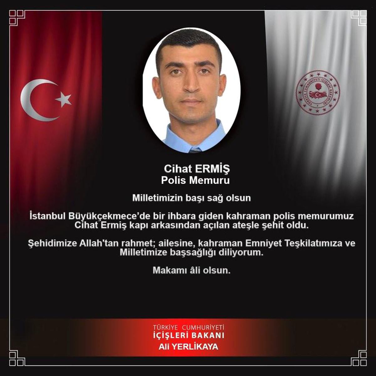Bakan Yerlikaya\'dan baş sağlığı mesajı