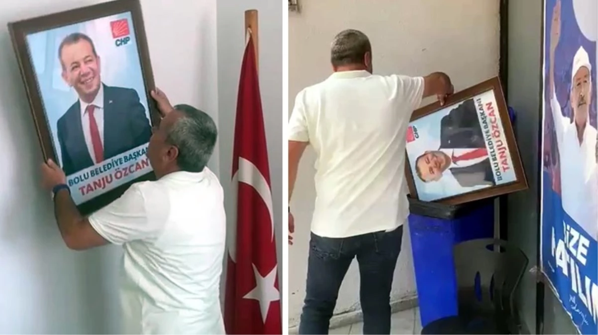 CHP Bolu İl Başkanlığı binasında Tanju Özcan\'ın fotoğrafı çöpe atıldı