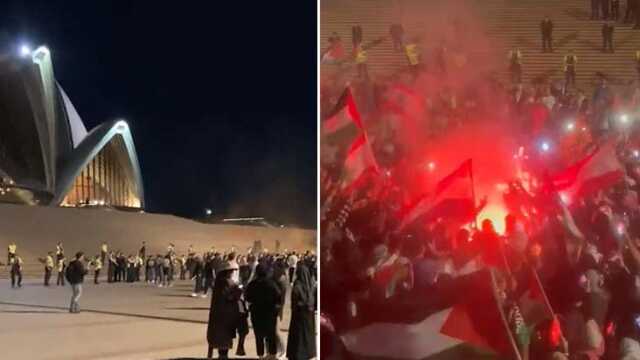 Sydney Opera Binası'nın İsrail bayrağı renkleriyle aydınlatılması protesto edildi Sydney Opera Binası'nın İsrail bayrağı renkleriyle aydınlatılması protesto edildi
