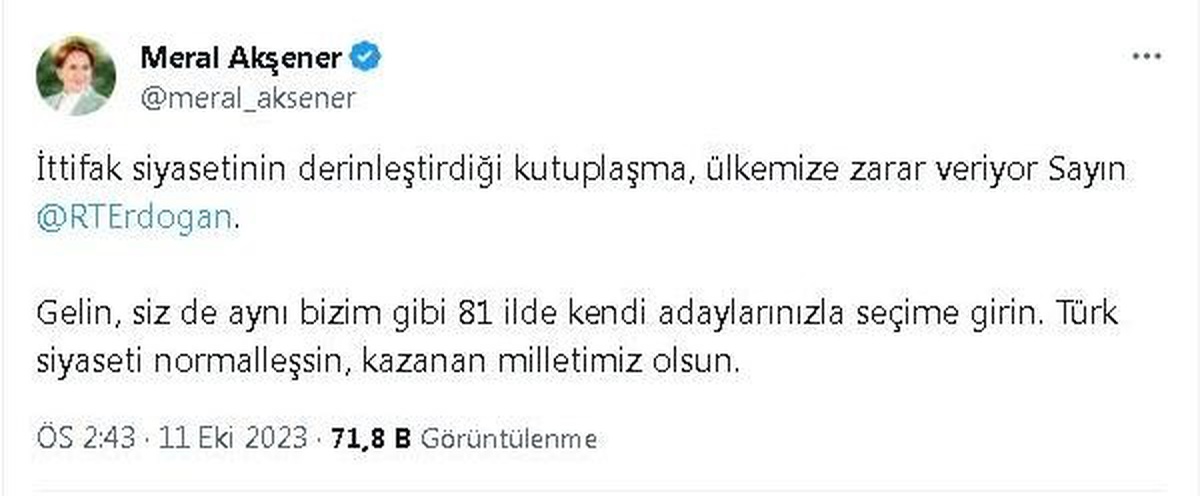 İYİ Parti Genel Başkanı Akşener\'den yerel seçim açıklaması